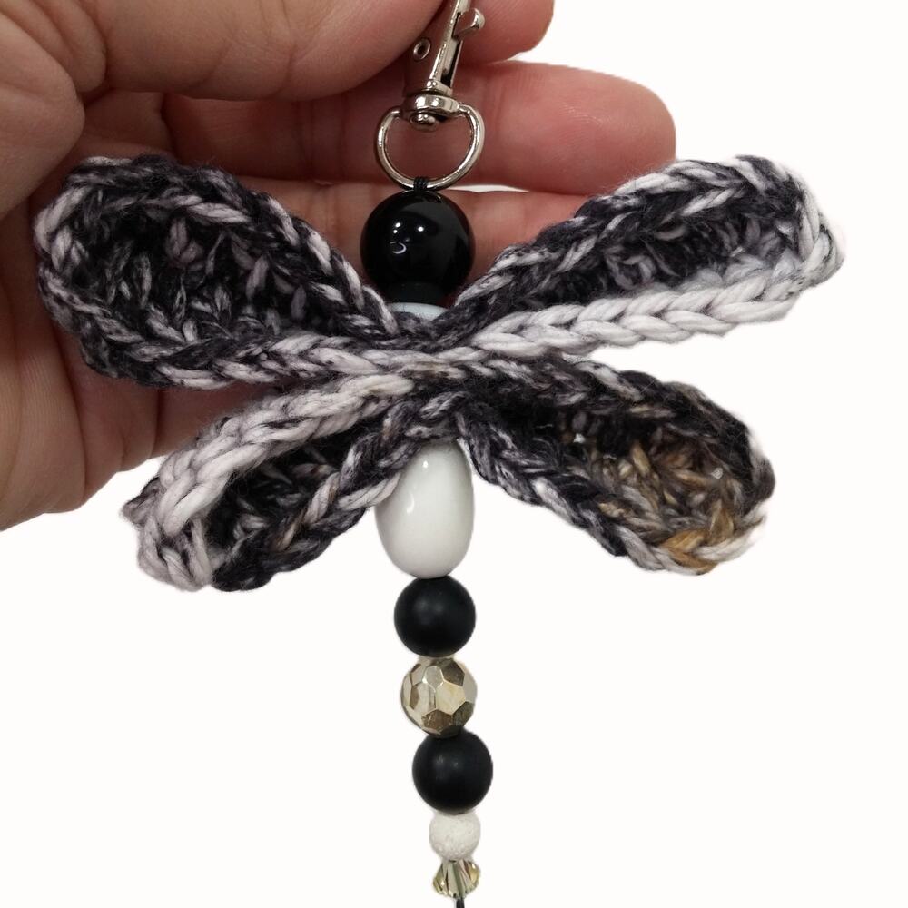 Crochet Beaded Dragonfly Bag Charm Handmade Wings Upcycled Diffuser Keychain NEW - Picture 4 of 8